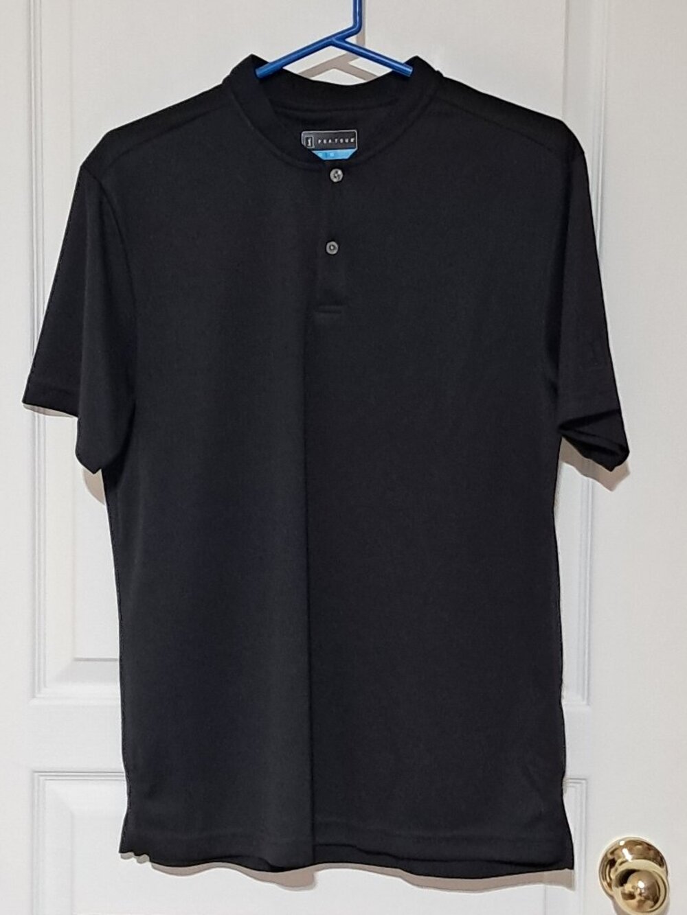 PGA Tour Black Collar less / Band Collar Shirt in Black / MEDIUM